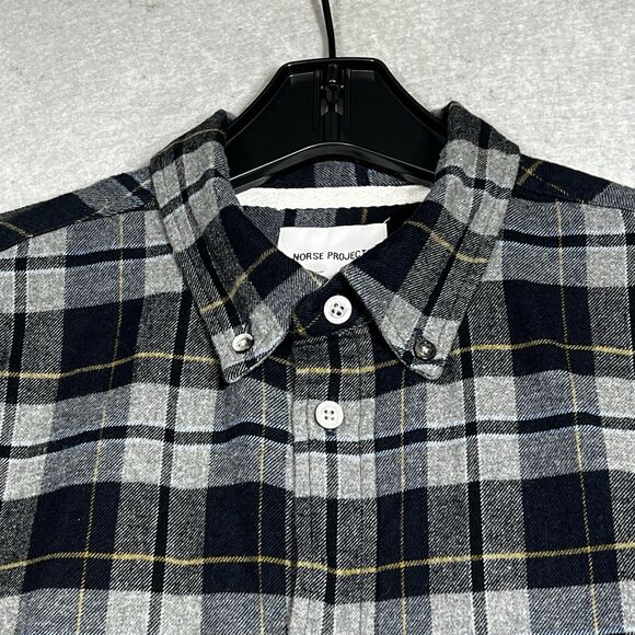 Norse Projects Anton Flannel Shirt Size Medium Gray Plaid Long Sleeve Button Up - Picture 2 of 14
